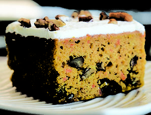 Carrot Cake slice with cream cheese icing at Goodies Bakery