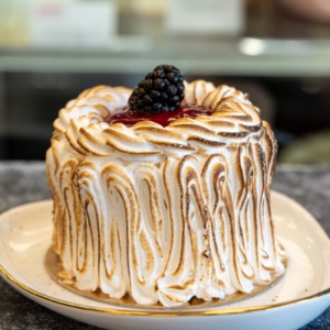 Mini White Cloud Cake with torched Meringue Goodies Bakery