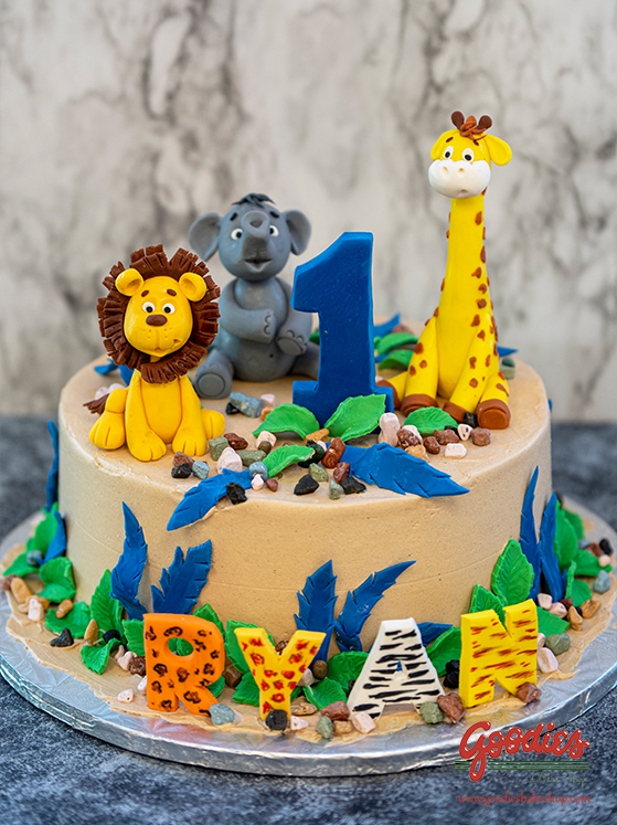 Jungle Animal Birthday Cake at Goodies Bakeshop