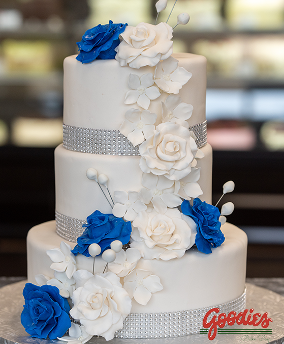 White, Blue and Silver Wedding Cake