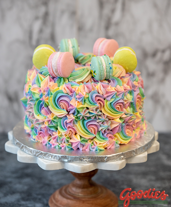Simple Rosette Macaron Birthday Cake