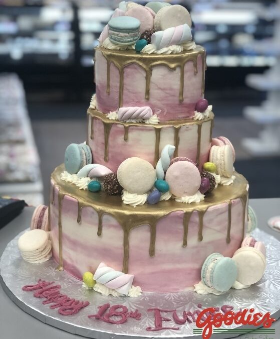 Golden Tower of French Macarons cake