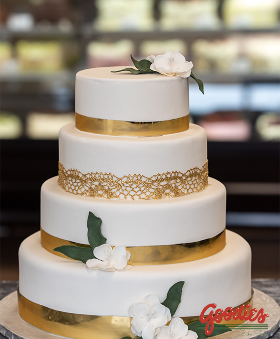 Gold Ribbon Wedding Cake