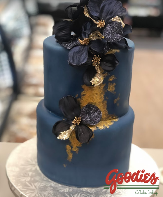 Blue and Gold Wedding Cake