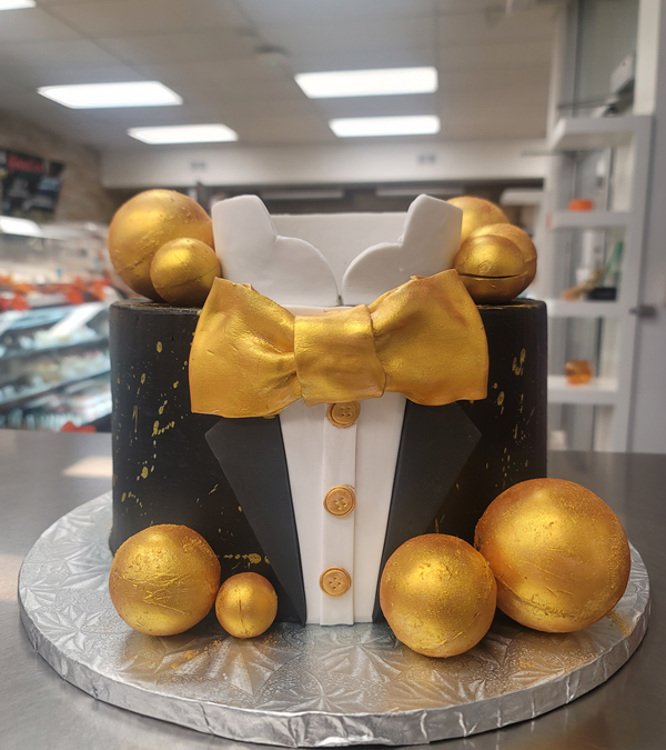 Black and Gold Tuxedo Cake