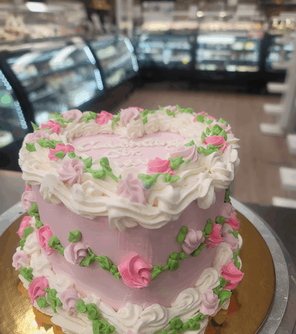 Vintage Pink Floral Heart Cake